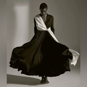 NWT Rosie Assoulin Sash Yay Dress Two Tone Wrap Maxi Black White Sz 8